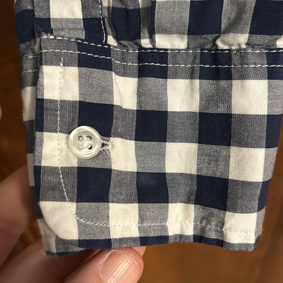 Like new! J Crew Factory boys button-up navy and white gingham shirt, 14 - Picture 4 of 6